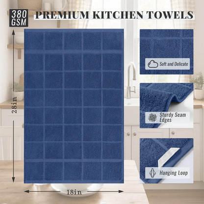 Homaxy Premium Kitchen Towels 18"x28", 6 Pack Large Cotton 380 GSM Dish Towels, Soft and Absorbent Kitchen Hand Towels with Terry Grid Design, Utility Tea Towel Set with Hanging Loop, Navy Blue
