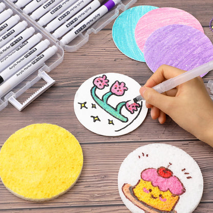AmazingSpark 130 Pcs Magic 3D Foam Texture Painting Kit, 50 Foam Texture Paper, 24 Colors Paint Markers 6 Water Brush 50 Beaded Chain, Drawing Sponge Puffy Paint Sheet for DIY Craft Party Supplies