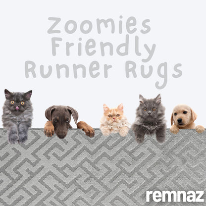 Custom Size Grey Runner Rug Non Slip – Cut to 2x10 Size, Washable & Full Rubber Backed, Narrow Hallway Carpet for Slippery Hardwood, Tile, Laminate, and Vinyl Floors