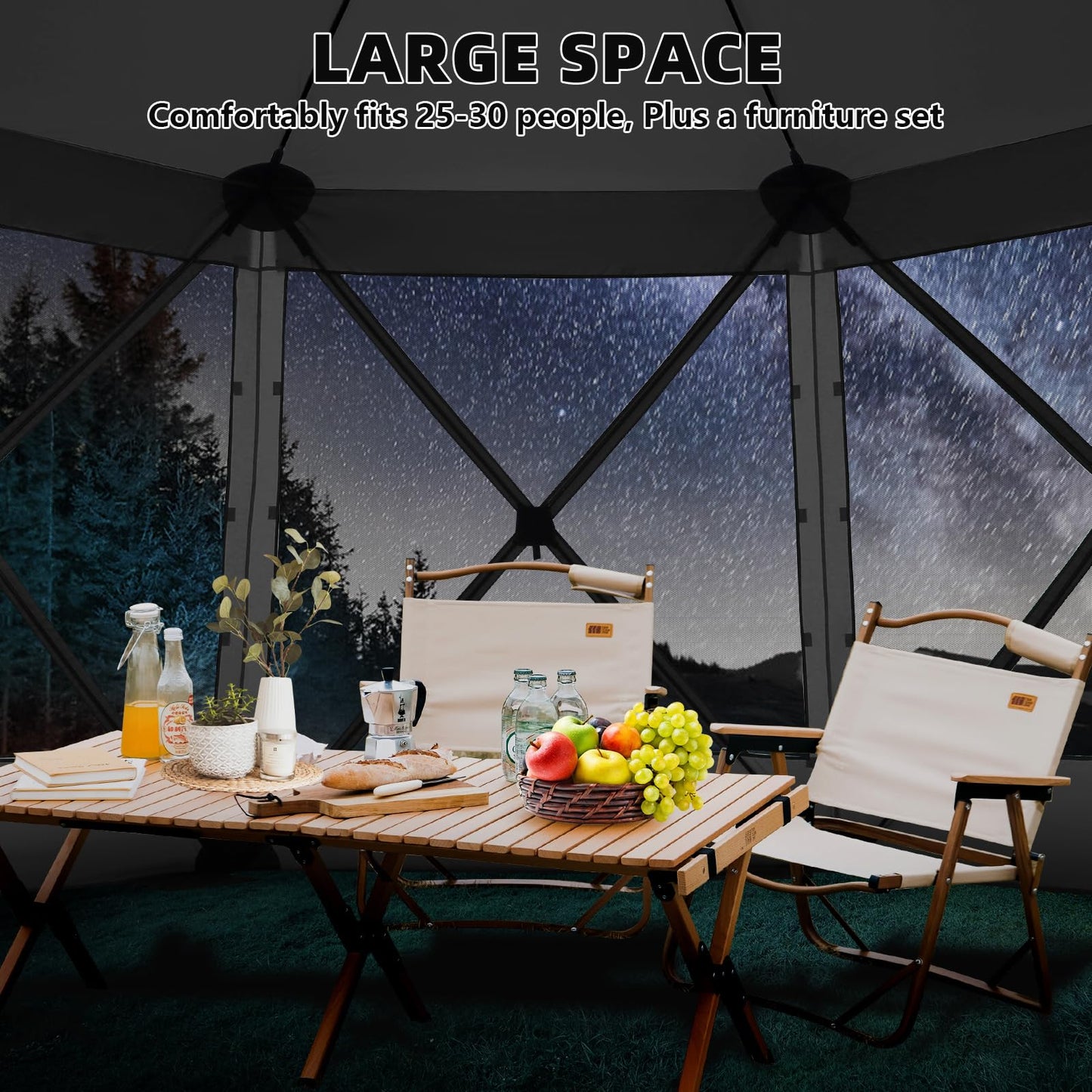 COBIZI 15'x15' Pop Up Gazebo Screen Tent Screen House for Camping, Screen Room with Mosquito Netting, Hub Tent Instant Screened Canopy with Carrying Bag and Ground Stakes, Black
