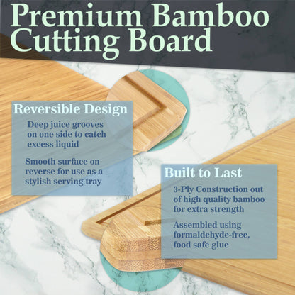 BambooMN Bamboo Burner Cover Cutting Board - 3 Ply - Extra Large - Grooved/Flat (30" x 24" x 0.75") - 2 Pieces