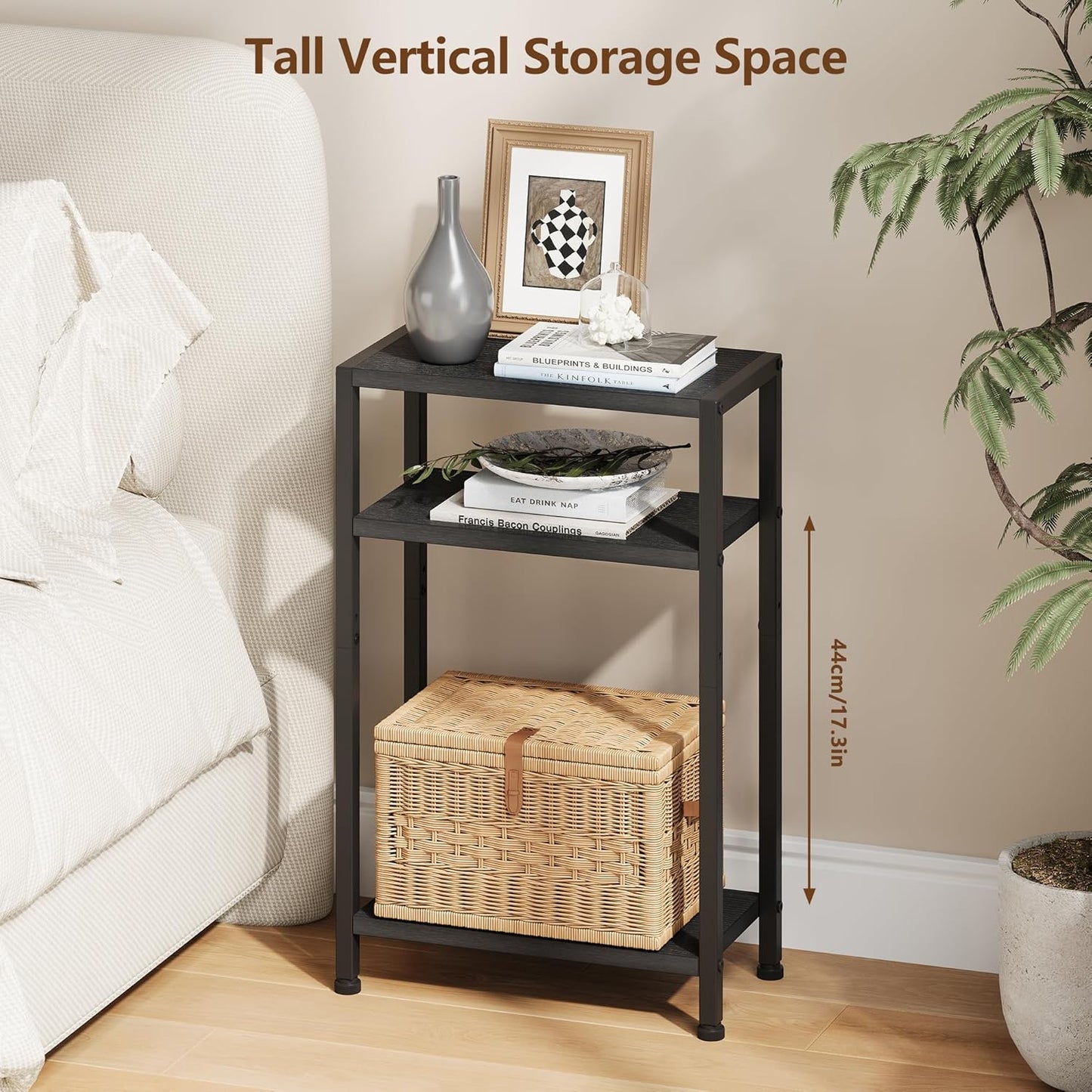 26.4" HET006BK1 Heybly Small Narrow Side Table for Small Space, Thin Bedside Table, Skinny End Table, Slim Sofa Table