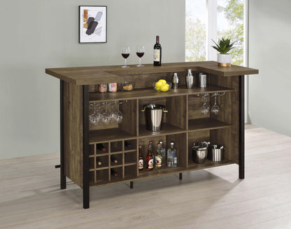 Coaster Fine Furniture Bellemore Freestanding Engineered Wood Home Bar Cabinet, Rustic Wine Cabinet with Stemware Racks, Wine Racks, and Storage Shelves, Oak