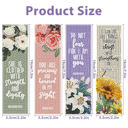 4 PCS Bible Diamond Painting Bookmarks, Flowers Diamond Art Bookmarks for Adults with Pendant, 5d Gem Art, Acrylic Bookmark Easy DIY Crafts for Books Decor Gift