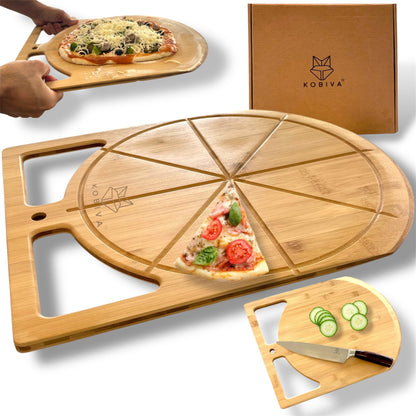 17"x13.5" Bamboo Pizza Peel & Cutting Board 2-in-1 | Dual-Grip Wooden Pizza Paddle with Pizza Spatula | Large Pizza Board Baking Accessories | Pizza Turning Peel for Oven, 2-in-1 Pizza Set
