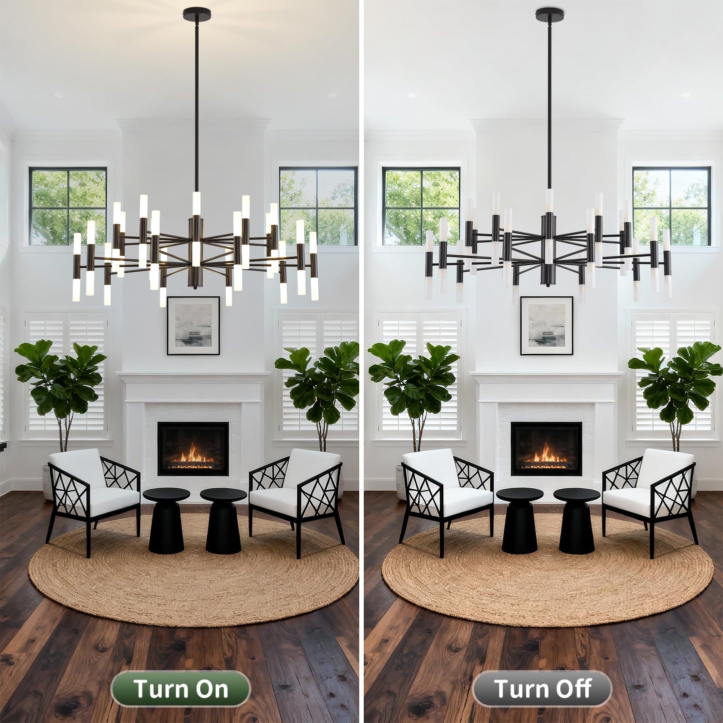 Povectolay Black Modern Chandelier 40-Light, Large Farmhouse Round Candle Chandeliers with Acrylic Shades, 38.6" Dining Room Light Fixture for High Ceilings, Living Room, Foyer, Entryway, G9 Base