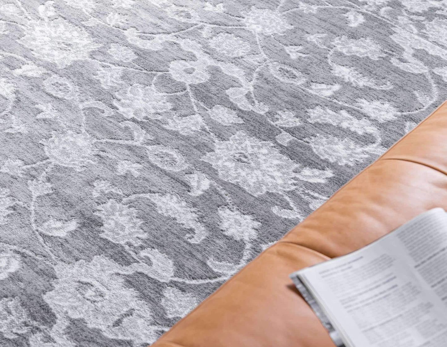 Unique Loom Boston Collection Area Rug - Floral (7' 10" x 10' Rectangle, Gray/ Ivory)