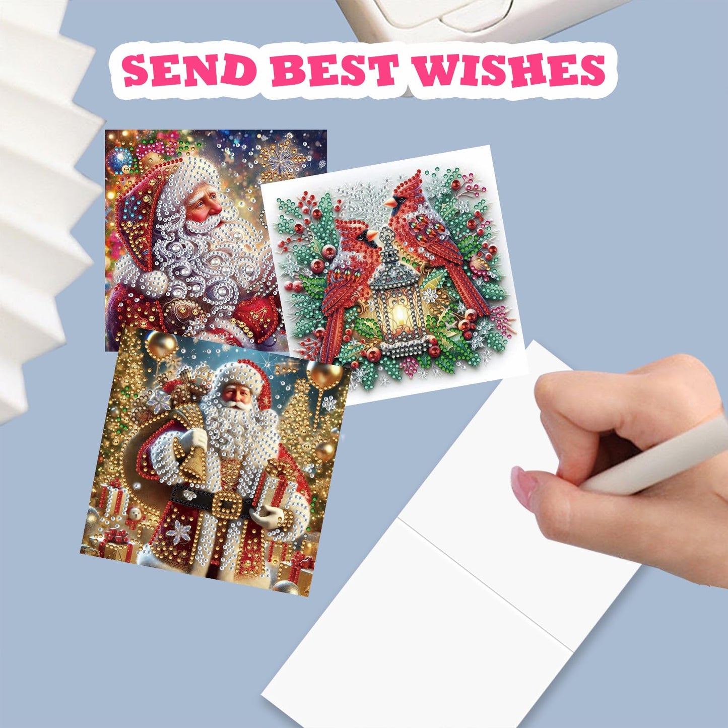 YOKUSHI 12 PCS Diamond Art Painting Christmas Greeting Cards with Envelopes, Snowman Craft DIY Card Making Kits for Adults Gifts (Christmas)