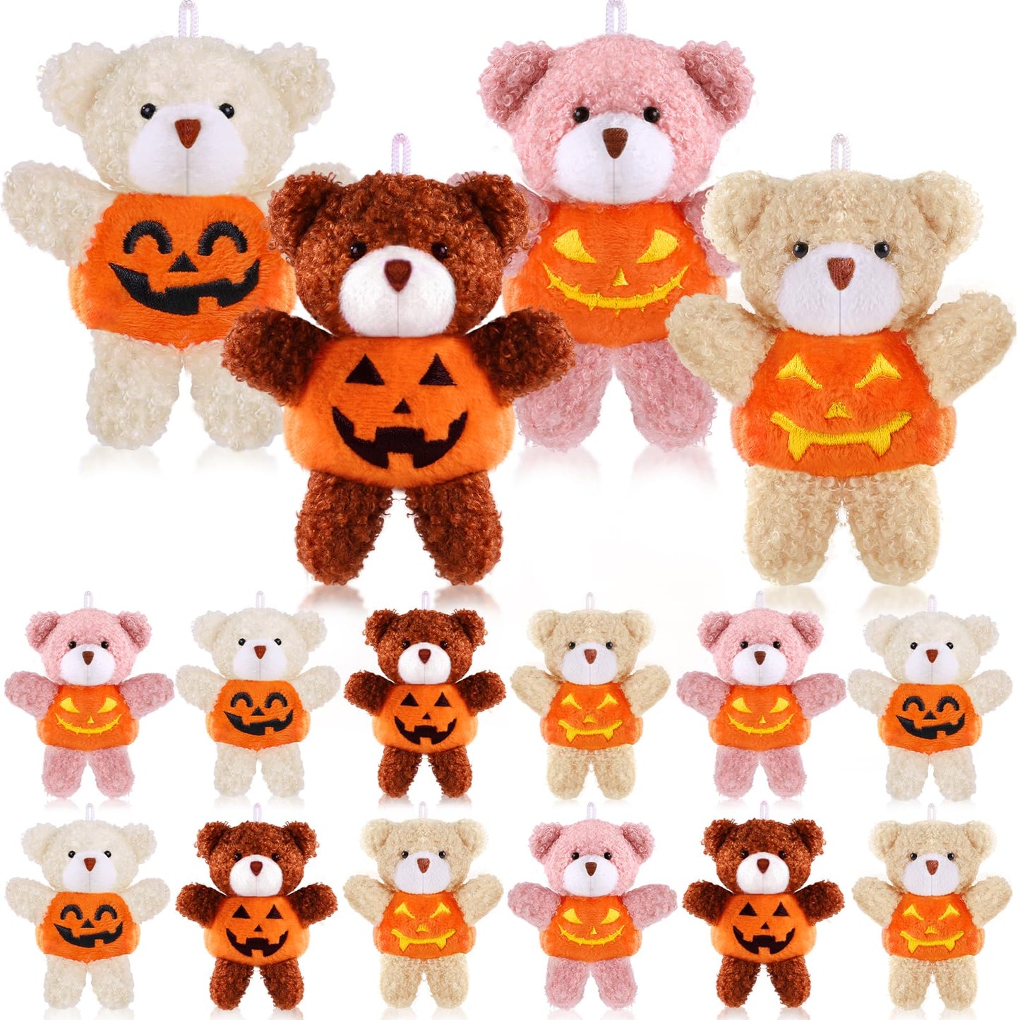 DULEFUN 12pcs Halloween Plush Bear Toys in Pumpkin Costume Trick or Treat Toy for Kids Boys Girls Goodie Bag Fillers Halloween Birthday Holiday Party Favors