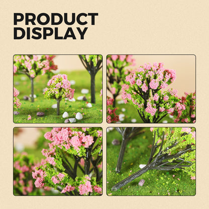 Yetaha 10 Pcs Pink Flower Model Trees, Miniature Fairy Garden Tree Plants Ornament Mini Artificial Flower Tree for Architecture Model Railway Train Scenery Moss Bonsai Micro Landscape Dollhouse Decor