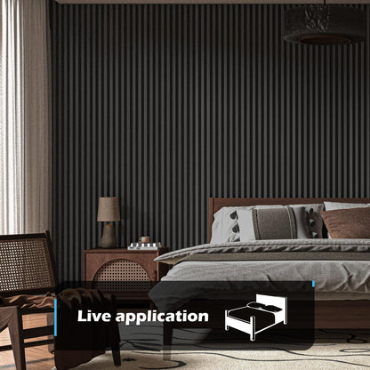 Art3d 4-Pack 108" x 12" Acoustic Wood Panels for Wall, Soundproof Wood Slat Panel for Wall and Ceiling, 3D Fluted Sound Absorbing Paneling for Interior Wall Decor, Living Room, Bedroom - Blackwood