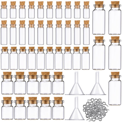 Sherli 45 Pcs Mini Tiny Glass Jars Small Bottles with Cork Stoppers Spell Jars with Eye Screws and Funnels Tiny Cork Glass Bottles for DIY Art Craft (1ml, 2ml, 3ml, 5ml, 10ml)