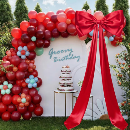 Christmas Decorations - 6.5 Ft Giant Christmas Bows for Tree Decor, Large Satin Coquette Decorative Bows for Tree Topper Wall Wedding Birthday Home Room Party Valentines (red)