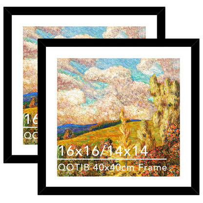 QOTIB Wood 16x16 Frame Set of 2 with 14x14 Mat, for 40 x 40cm Diamond Art Painting, Display Picture 14 x 14 with Mat or 16 x 16 without Mat, Large 40x40 Picture Frame for Wall Hanging, Black, 2 Pack