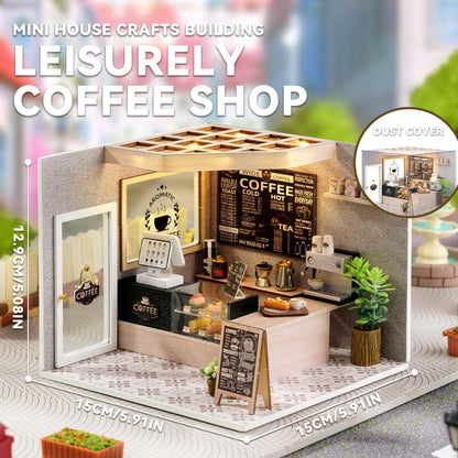 Flever DIY Miniature House Kit, Tiny Home Kit with LED Light, Mini House Build Craft Kits for Adults and Teens, Home Decor Creative Gift for Family/Friends (Leisurely Coffee Shop)