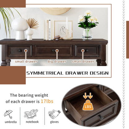 Merax Wood Farmhouse Entry Way Hallway Console Table with Drawers and Bottom Shelf Narrow Long Sideboard for Living Room Bedroom Espresso