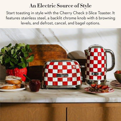 MACKENZIE-CHILDS 2-Slice Toaster, Decorative Toaster for Kitchen, Red-and-White Cherry Check