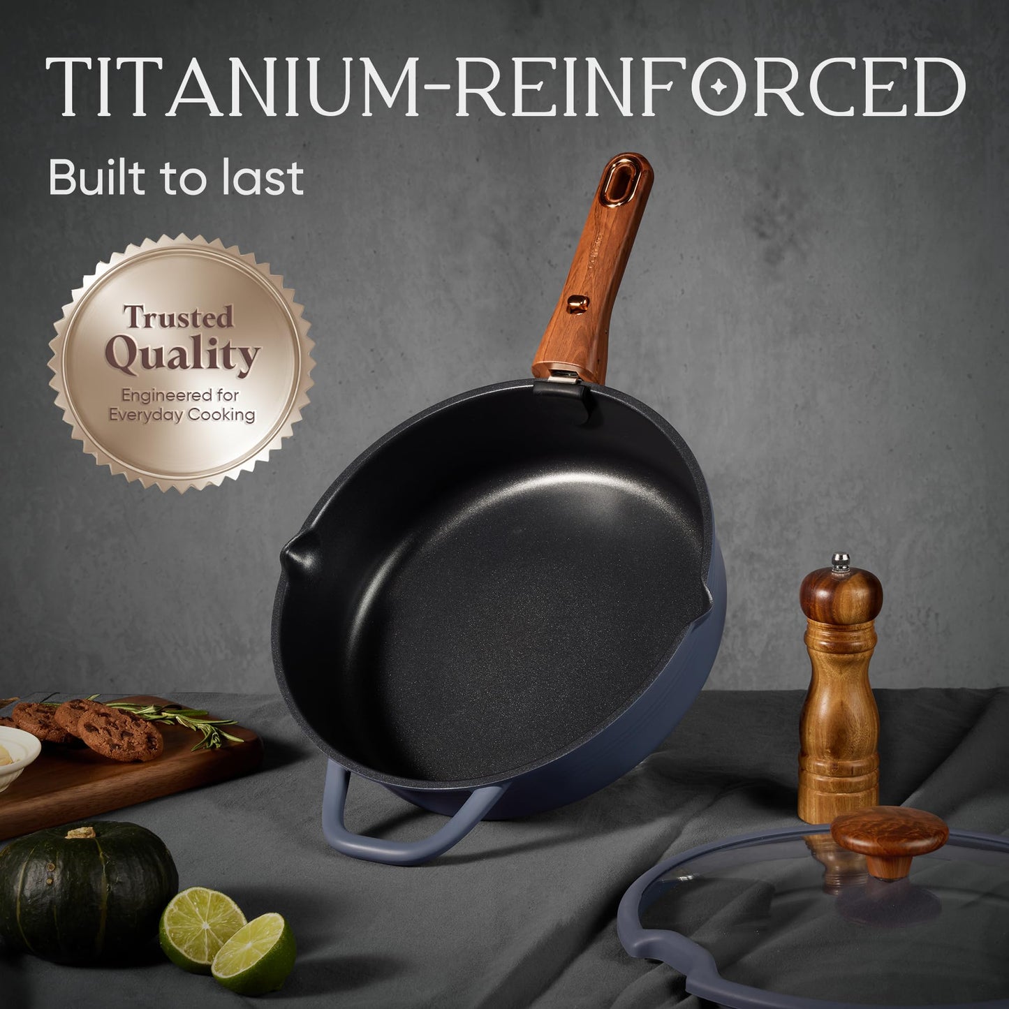CAROTE 30-Piece Titanium Cookware Set, Nonstick Pots and Pans Set with Detachable Handle, RV Kitchen Cooking Set, Camping Use, Induction Compatible, Dishwasher & Oven Safe