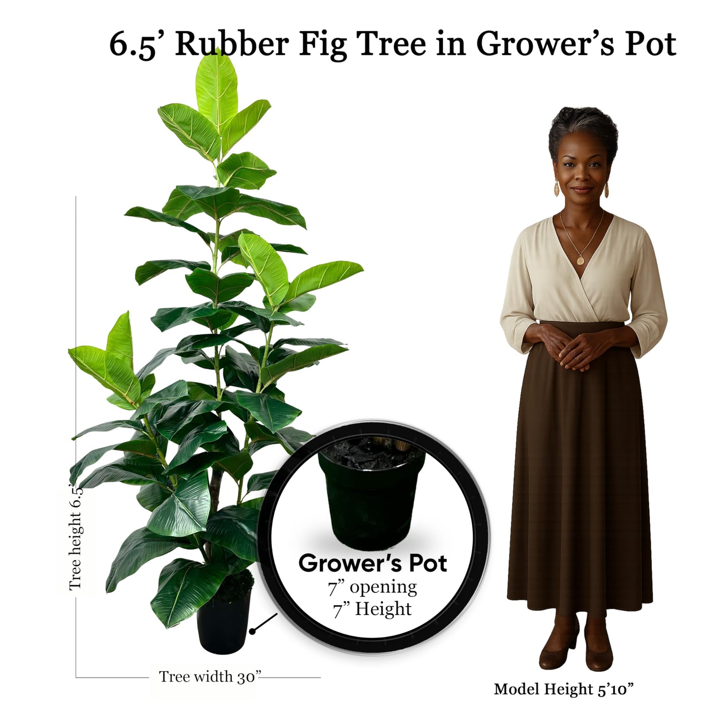 Cypress & Alabaster Handmade 6.5ft Outdoor Safe UV Resistant Artificial Rubber Fig Plant | Ficus Tree with Real Wood Trunks, Hypoallergenic, 6.5 Foot, Green