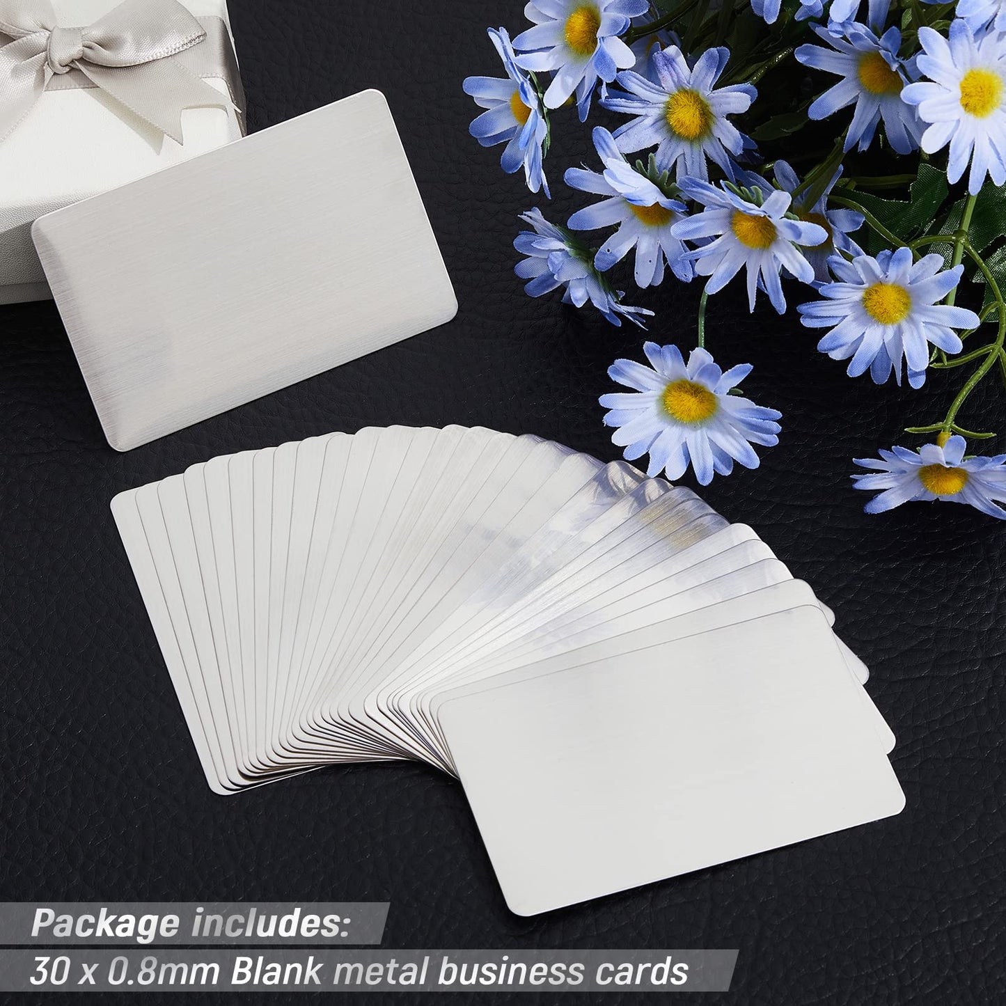 30 Pieces 304 Stainless Steel Metal Business Cards Blank Steel Laser Engraving Stainless Cards for House Office Customer DIY Gift Plate, 86 x 54 mm(0.8mm Thickness)