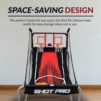 Hathaway Shot Pro Deluxe 81-In Dual Basketball Arcade Game for Home Game Room - With LED Electronic Scoring, Foldable Indoor Design, Heavy-Duty Steel Frame, 8 Game Modes, Pump & Hoops - Black Finish