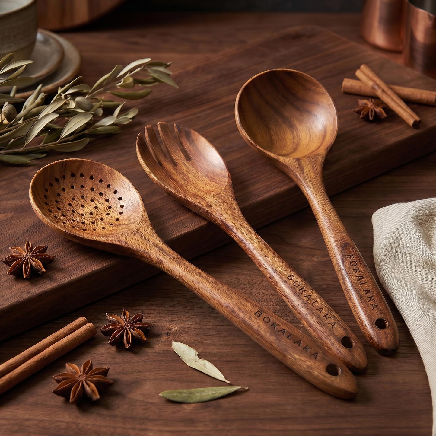 Wooden Spoons for Cooking,10 Pcs Natural Teak Wooden Kitchen Utensils Set Wooden Utensils for Cooking Wooden Cooking Utensils Wooden Spatulas for Cooking (10)