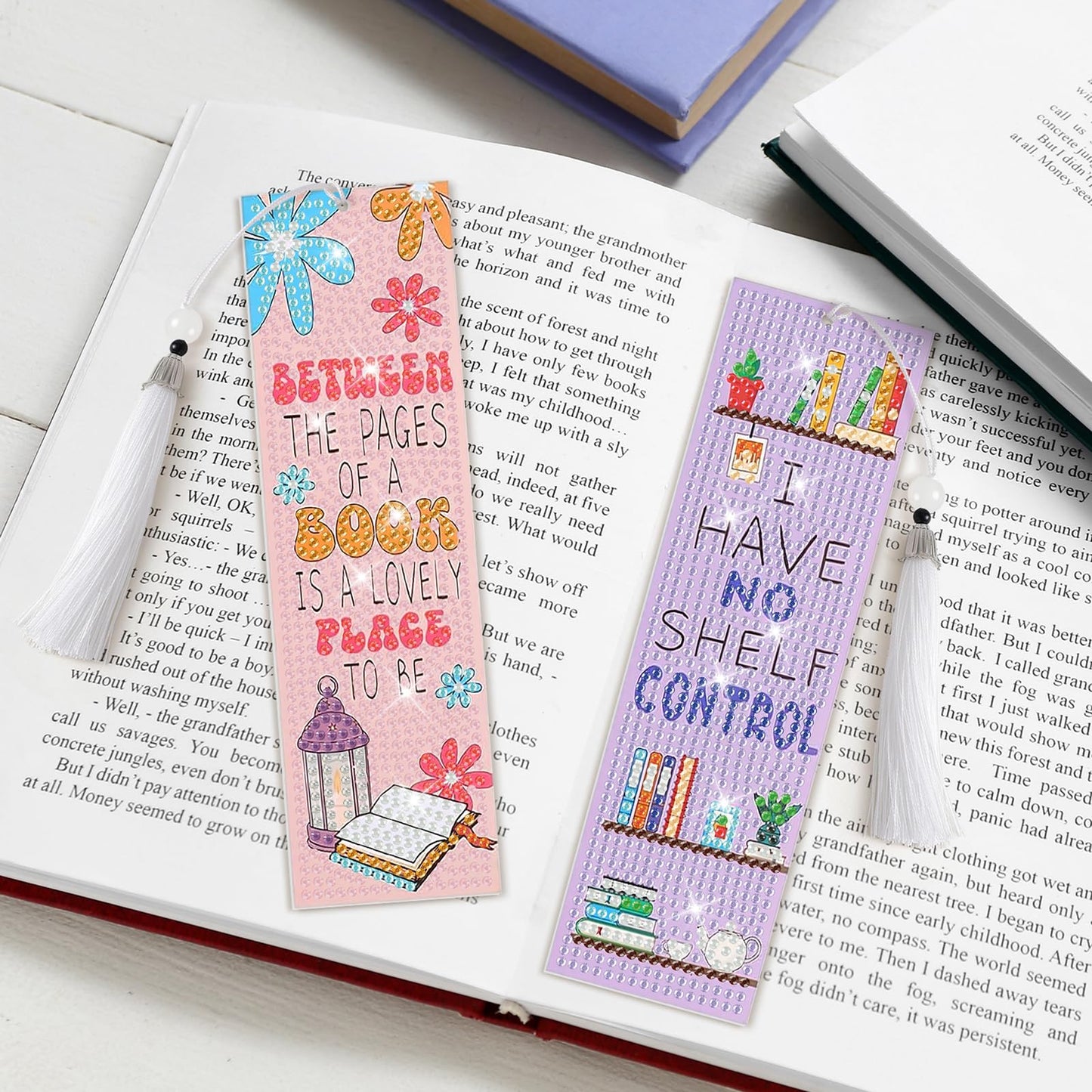 8 Pieces Christian Bible Verse Diamond Art Bookmarks 5d Christian Beaded Bookmark Acrylic Tassel Bookmark for DIY Making Beginners Kids Adults Arts Craft Supplies (Book Lovers)