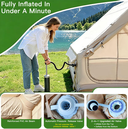Inflatable Tent, 2-6 Person Glamping Camping Tent, 300D Oxford Waterproof UV Protection Windproof 60s Setup, Large Outdoor Sun Shelter with Air Pump & Storage Bag for Picnicking, Beach, Park, Festival