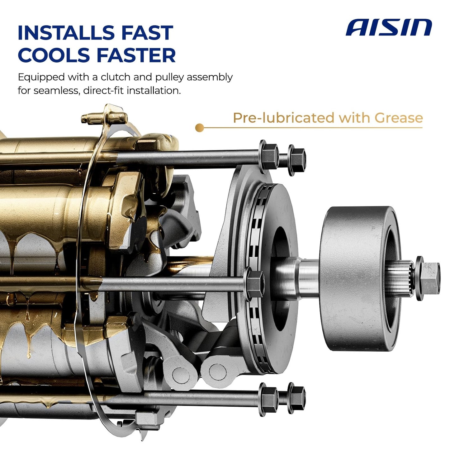 AISIN AFTERMARKET ACCT-00828 Air Conditioner AC Compressor - Compatible with Toyota Echo 2000-2005 - with 4-Pulley Groove, with Clutch