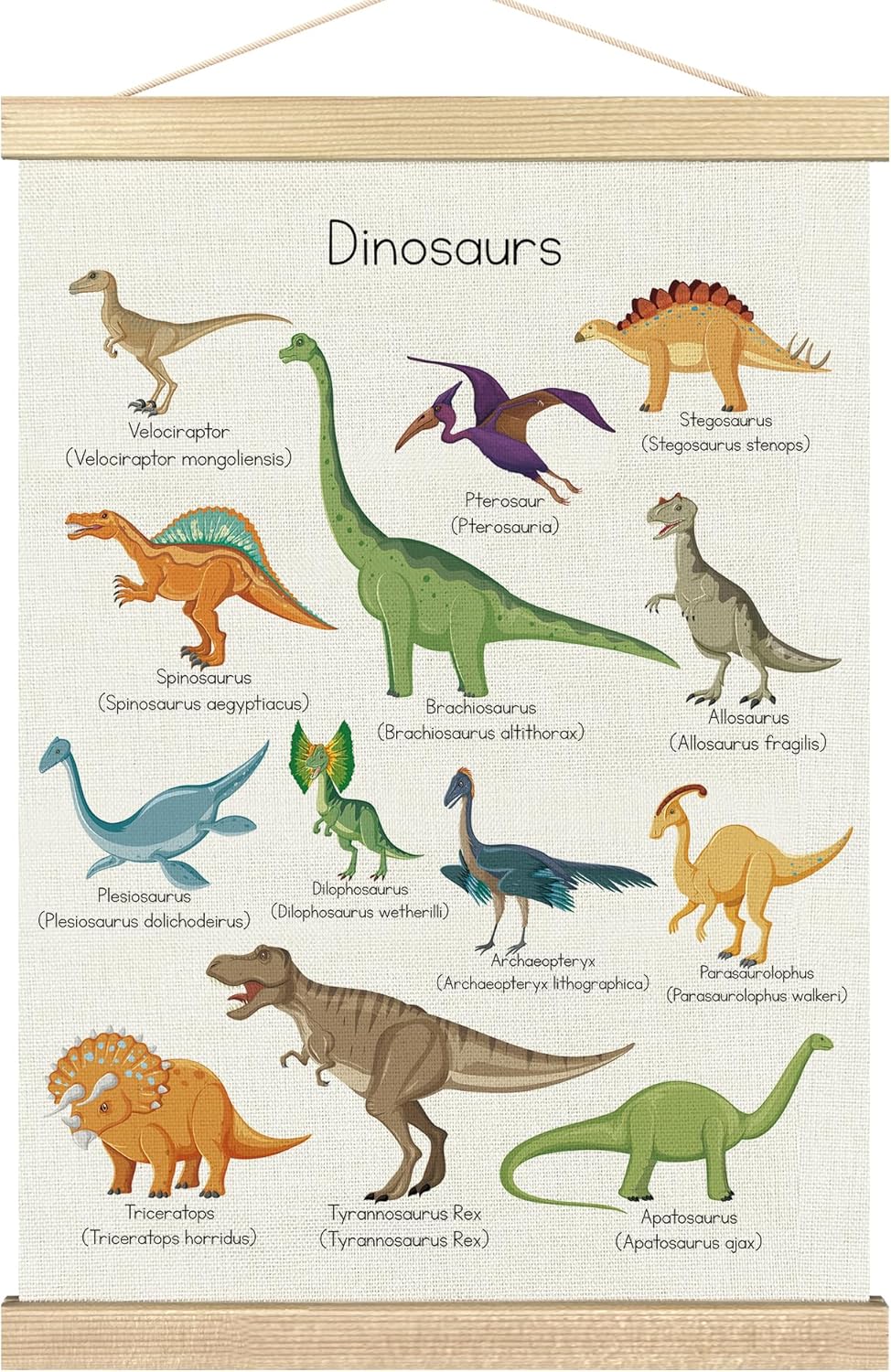 16x24 Inches BCUANGD Dinosaur Dino Wall Decor - Toddler Boys Room Wall Art Poster Hanger with Wood Frames