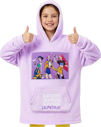 Huntrix KPop Demon Hunters Fleece Wearable Blanket Hoodie - Officially Licensed for Girls 6-14 Years