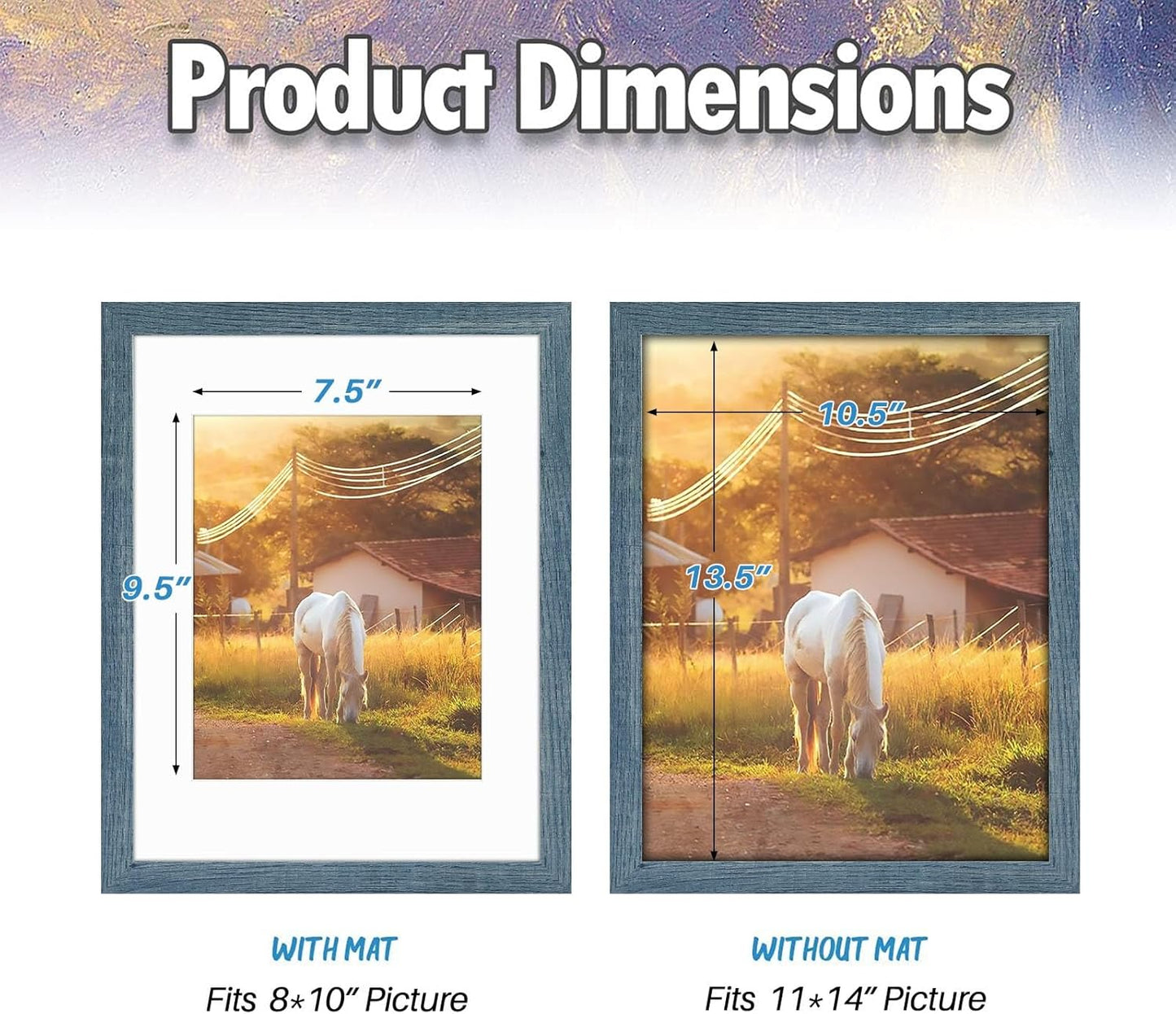 AUEAR 11x14 Picture Frame, Display Pictures 8x10 with Mat or 11x14 Poster Frame, Gallery Wall Photo Frame, Blue
