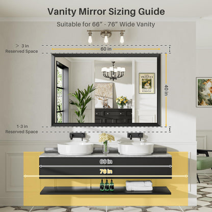 Briivue 60x40 Inch Black Bathroom Mirror for Wall, Thick Metal Framed Rectangle Mirrors for Over Sink, Bedroom, Living Room, Entryway, Anti-Rust, HD Tempered Glass