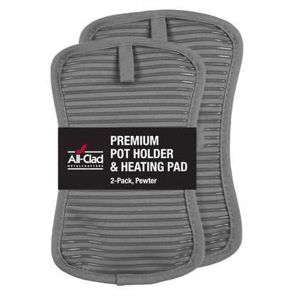 All-Clad Premium Pot Holder & Heating Pad, (2-Pack) Heat Resistant to 500 Degrees, 100% Cotton 10"x6.25" for Kitchen and Barbeque, Pewter