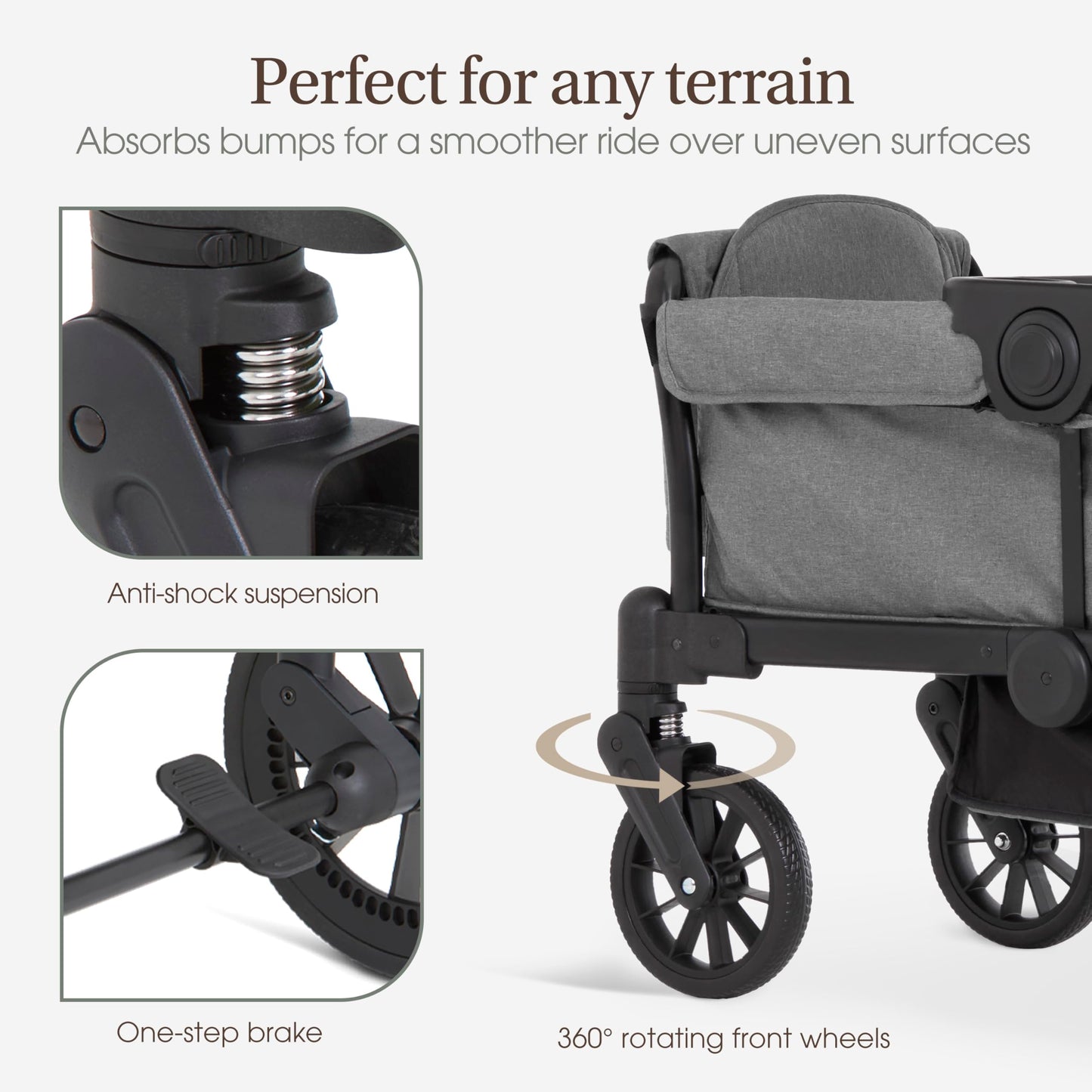 Evolur Trailblazer Wagon Double Stroller in Grey, Foldable Infant and Toddler Stroller Wagon, 5-Point Harness, Removable Canopy, All-Terrain Wheels, Spacious Storage for 2 Kids