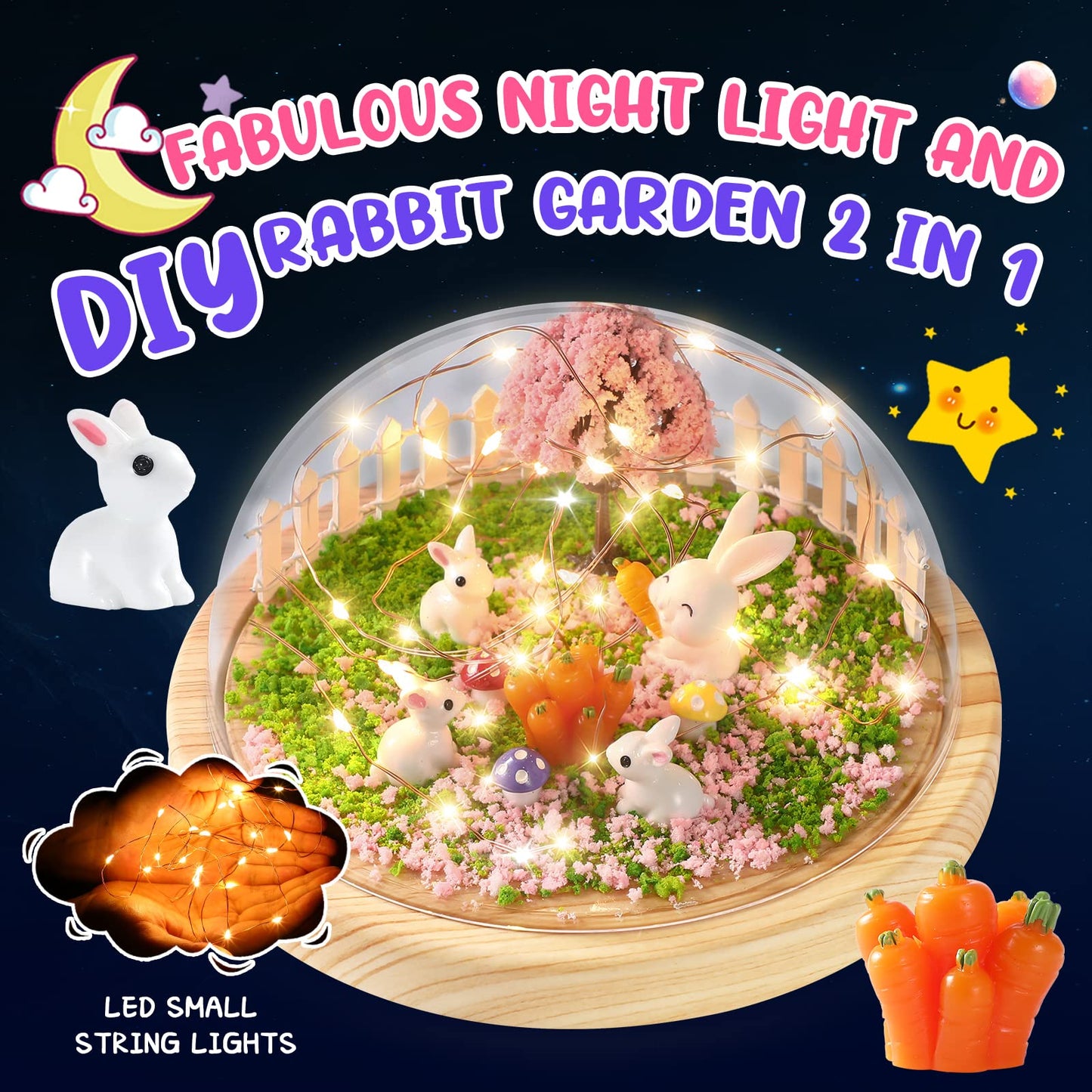 Make Your Own Night Light ,Rabbit DIY Kits,Bunny Toys for Kids Ages 4-8 ,Arts and Crafts Lamp Project for Girls(USB Upgrade Edition),Gifts for 4 5 6 7 8 9 10 Year Old Girl with Greeting Card