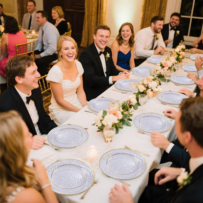 DaYammi 100 Pcs Clear Gold Plastic Plates, Hammered Party Plate, Fancy Plastic Plates Disposable Clear Disposable Dessert Platos, 7 Inch Heavy duty Plastic Dessert Platos for Party & Wedding