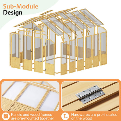 Jocisland 8x9.5x7.5 Ft Wooden Greenhouse, Pre-Assembled Solid Cedar Frame, Walk-in Design, Lockable Door, Adjustable Roof Vents, Polycarbonate Panels for Outdoor, Garden, Backyard