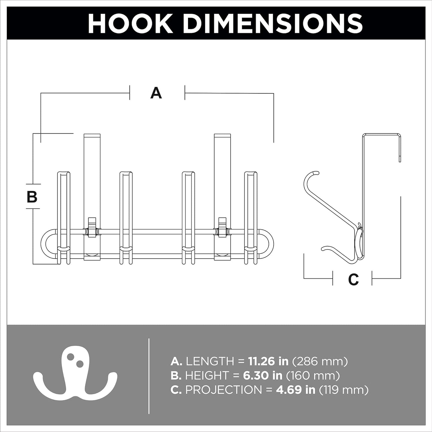Franklin Brass OTDW04F-NIC-C 4-Hook Wire Over The Door Storage Rack, Nickel Finish