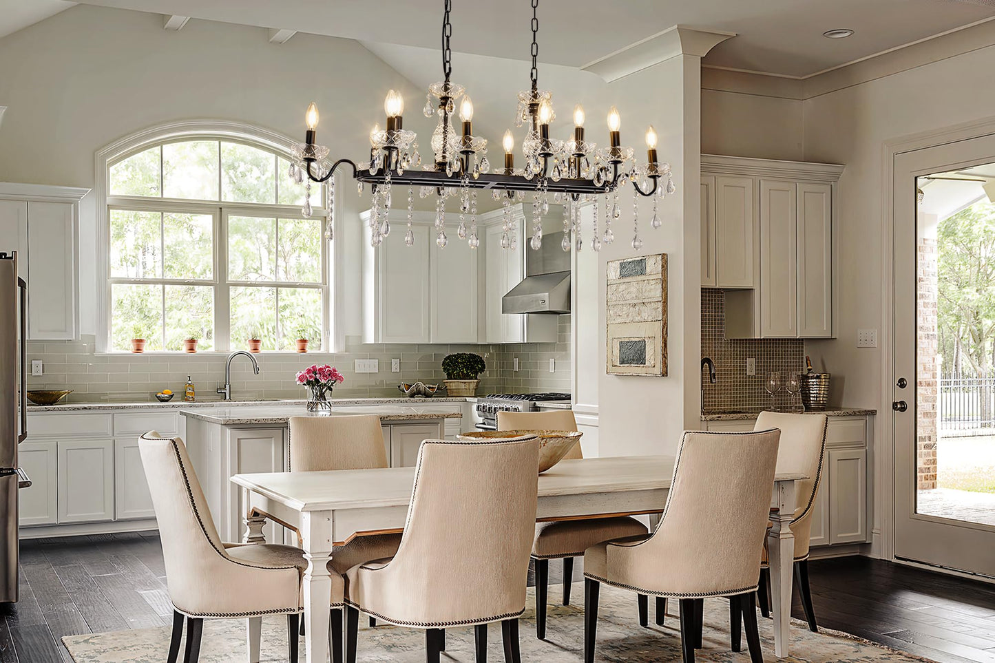 TOCHIC Modern Farmhouse Chandelier for Dining Room, 42" Black Crystal Chandeliers Kitchen Island Lighting Ceiling Pendant Light Fixture for Living Room Bedroom Kitchen Hallway Bar, 12 Lights