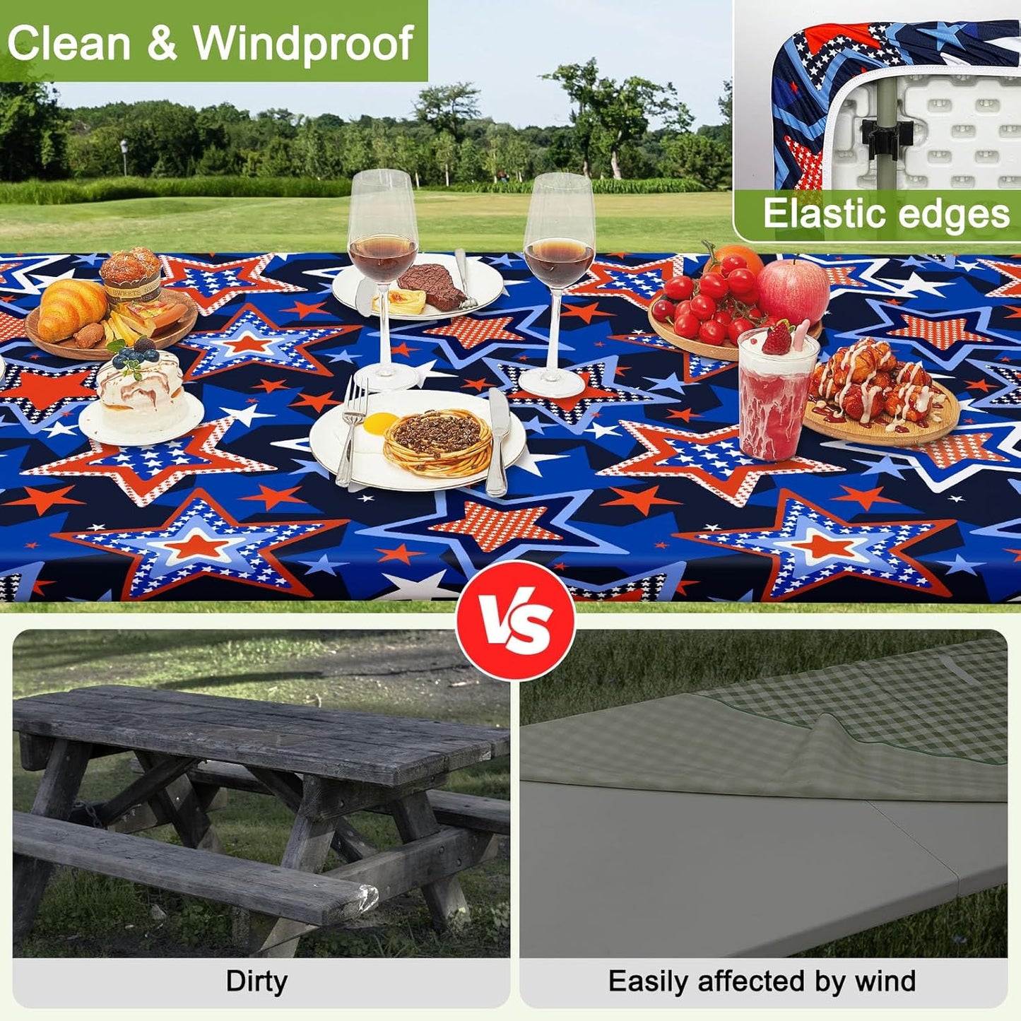 HobbLab Rv,72in,Blue Picnic Table Cover with Bench Covers Portable Table Cloth Built-in Storage Pocket Fitted