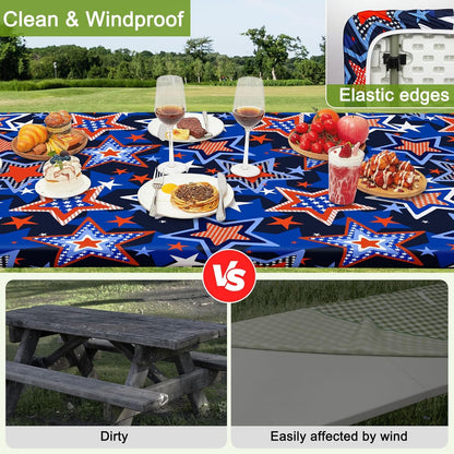 HobbLab Rv,72in,Blue Picnic Table Cover with Bench Covers Portable Table Cloth Built-in Storage Pocket Fitted