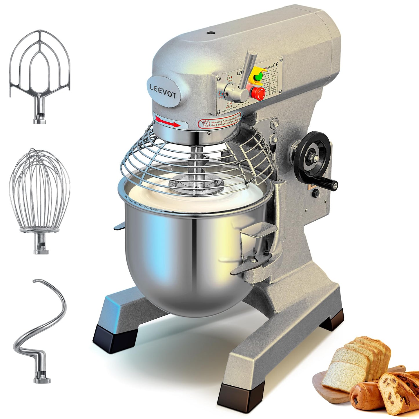 EKway 15Qt Commercial Food Mixer with Timing Function,600W Commercial stand mixer 3-Speed Adjustable,Electric Heavy Duty Dough Mixer with Stainless Steel Bowl for Bakery Pizzeria