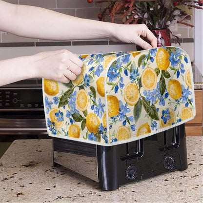 Lemon Floral Print Toaster Cover, 2 Slice Wide Slot Kitchen Appliance Protector, Washable Bread Maker Cover, Yellow