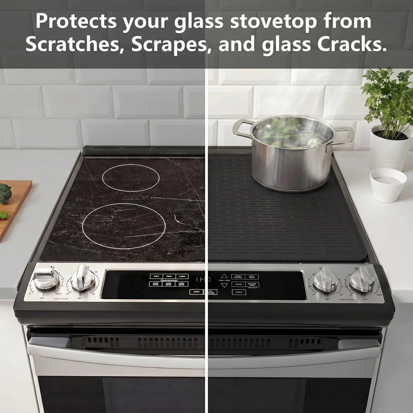 YUHFERA Stove Top Cover for Electric Stove - Silicone Stove Mat for Glass Top, Glass Cooktop Protector For Kitchen,Multi-functional Oven Covers for Electric Stove (Black,28 x 20)
