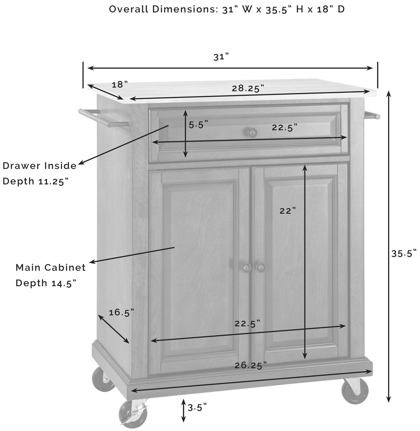 Crosley Furniture Compact Stone Top Small Rolling Cart with Shelves, Microwave Stand with Towel Rack, Mahogany