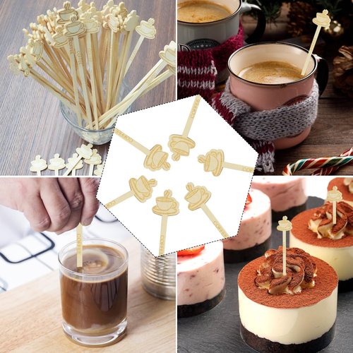 Coffee Stirrers -60 Pack Disposable Bamboo Coffee Stir Sticks 7Inch Beverage Mixer Coffee Cup Shape Ends Eco-Friendly Biodegradable Cafés Stirring Sticks for Coffee Cocktails Milk & Hot Drinks Tea