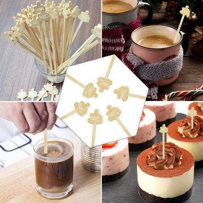 Coffee Stirrers -60 Pack Disposable Bamboo Coffee Stir Sticks 7Inch Beverage Mixer Coffee Cup Shape Ends Eco-Friendly Biodegradable Cafés Stirring Sticks for Coffee Cocktails Milk & Hot Drinks Tea