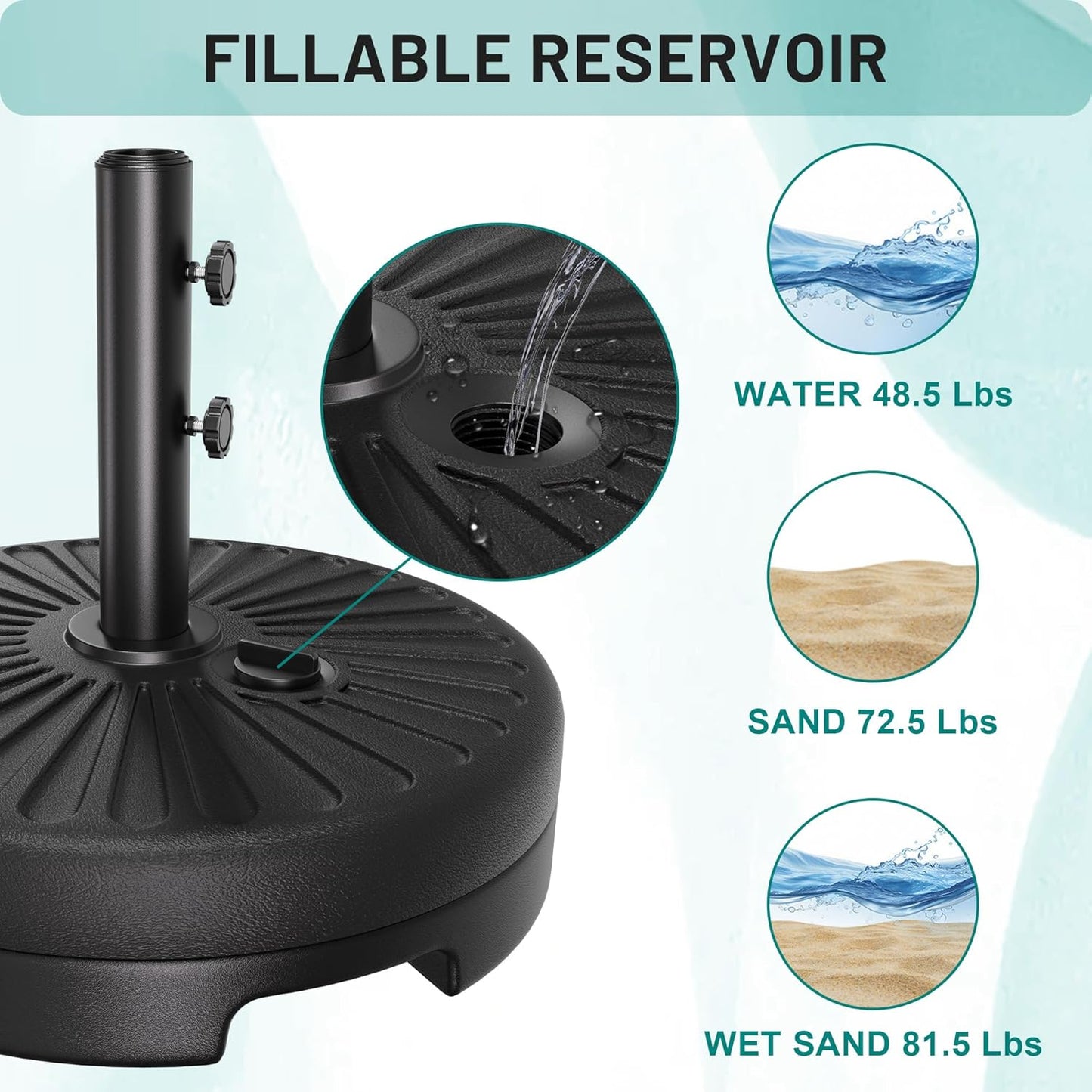 AreShark Patio Umbrella Stand - 81.5lb Max Capacity Water-Filled Base | Heavy Duty Black Design