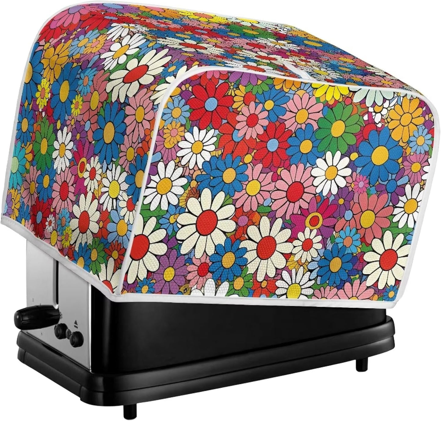 Daisy Flowers Printed Toaster Cover, 4 Slice Washable Kitchen Appliance Protector for Dust and Fingerprint